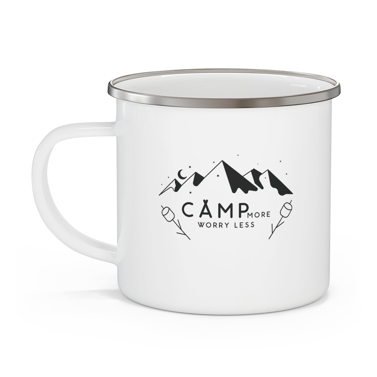 Camp More Worry Less Enamel Camping Mug - Adventure Travel Gift, Outdoor Enthusiast Essential