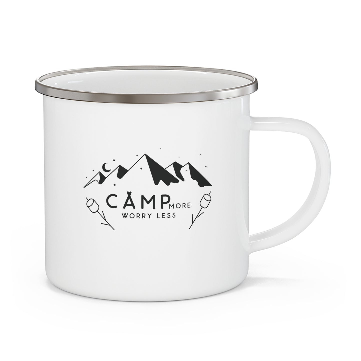 Camp More Worry Less Enamel Camping Mug - Adventure Travel Gift, Outdoor Enthusiast Essential