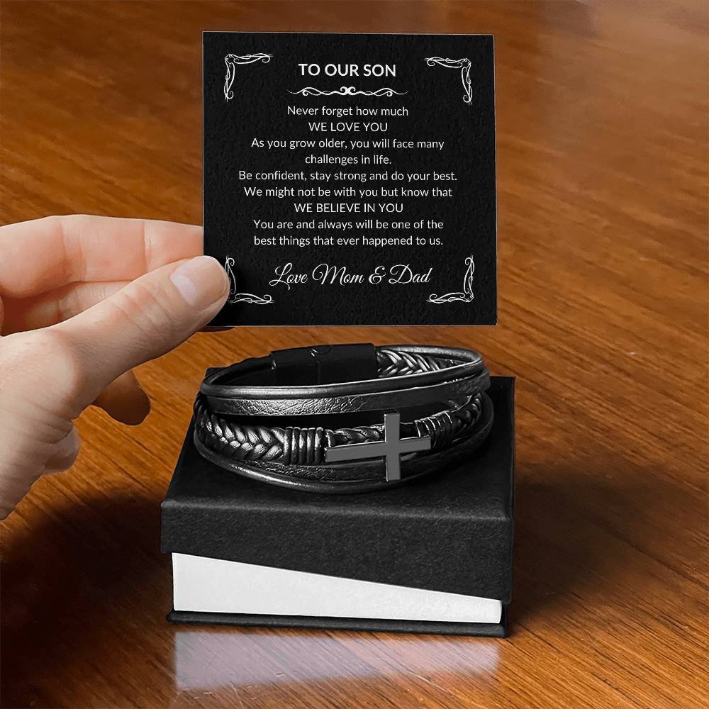 To our Son Love Mom & Dad Cross Bracelet