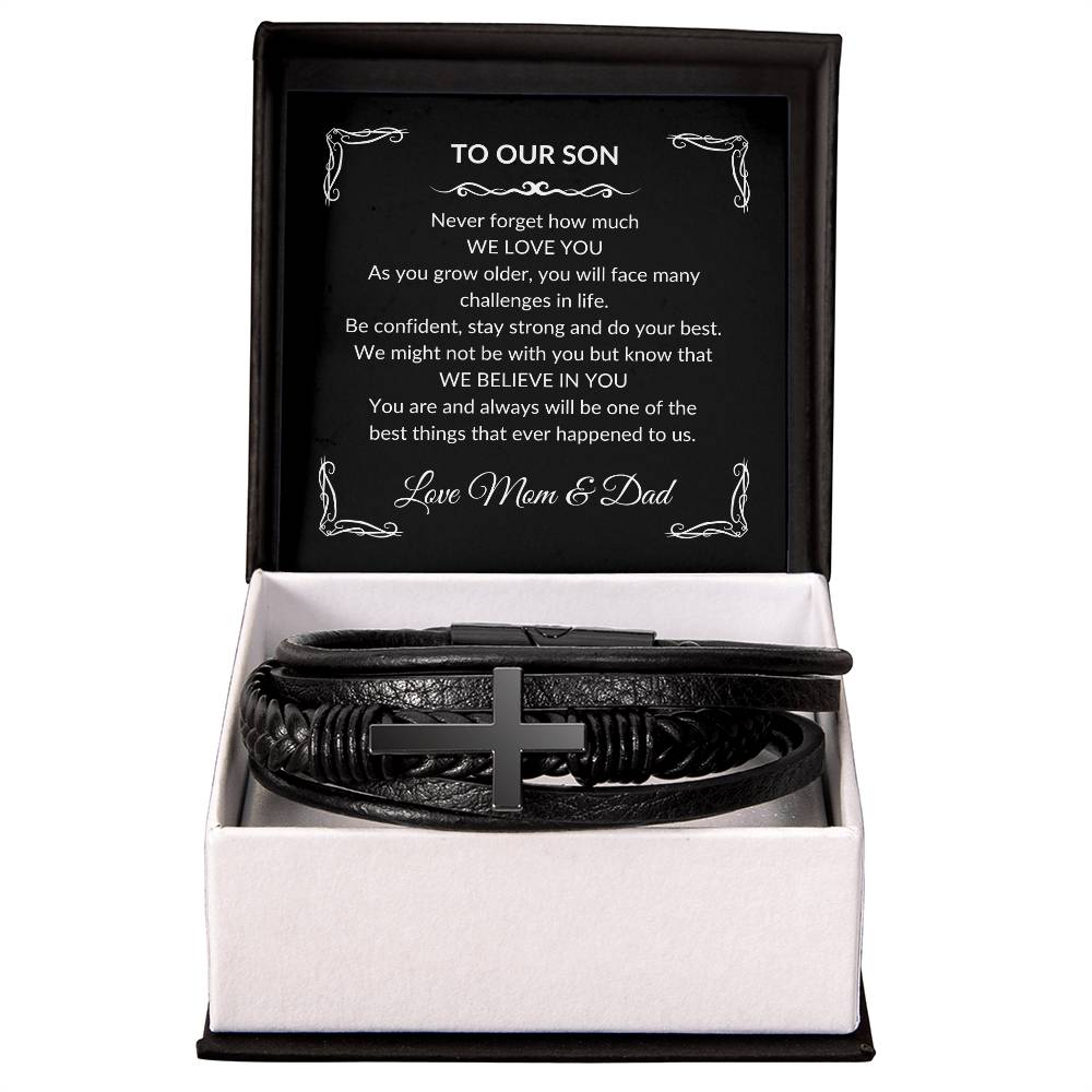 To our Son Love Mom & Dad Cross Bracelet