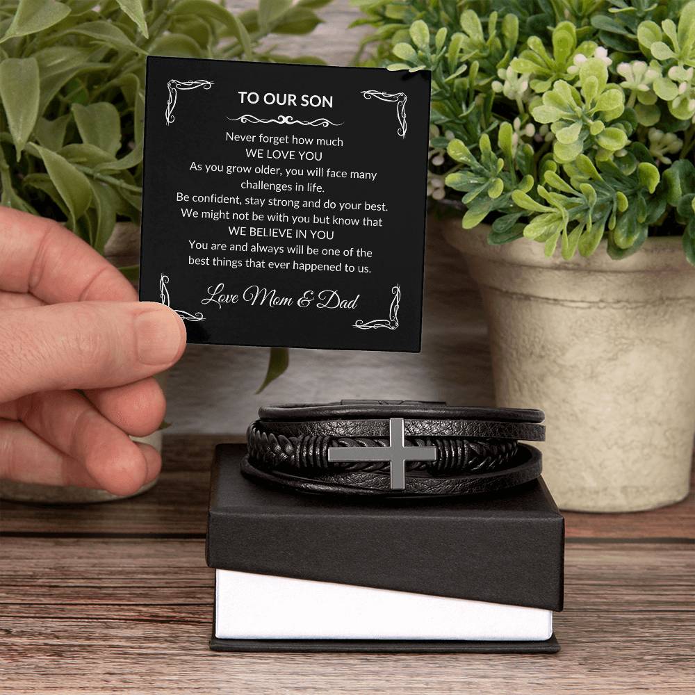 To our Son Love Mom & Dad Cross Bracelet