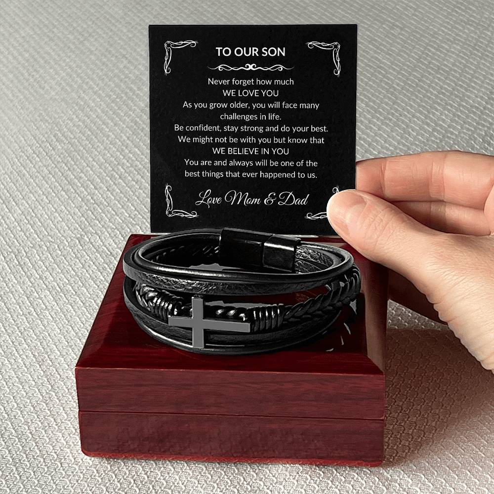 To our Son Love Mom & Dad Cross Bracelet