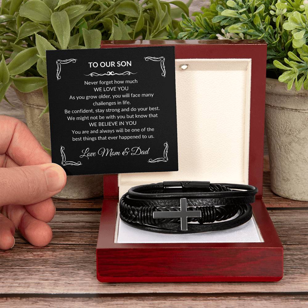 To our Son Love Mom & Dad Cross Bracelet