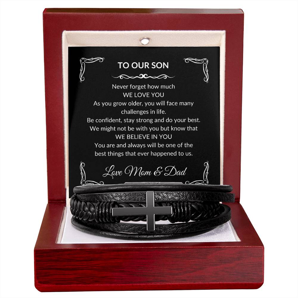 To our Son Love Mom & Dad Cross Bracelet