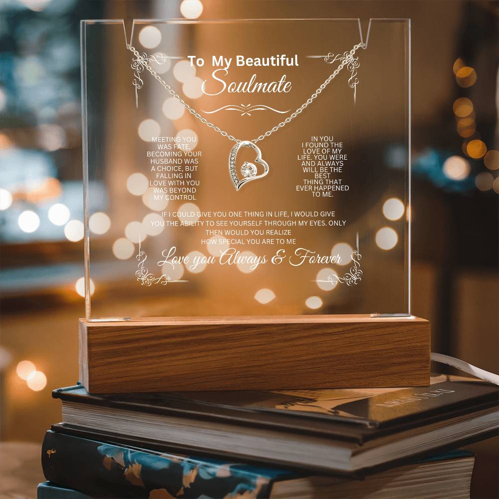 To My Beautiful Soulmate Acrylic Plaque - Heart Necklace