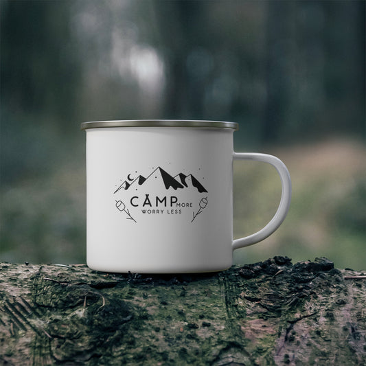 Camp More Worry Less Enamel Camping Mug - Adventure Travel Gift, Outdoor Enthusiast Essential