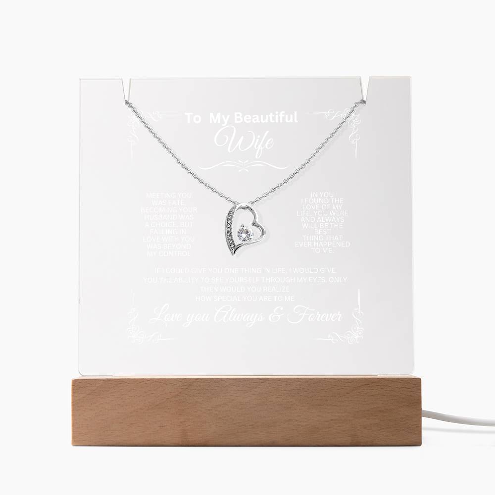 To My Beautiful Wife Acrylic Plaque and Forever Necklace