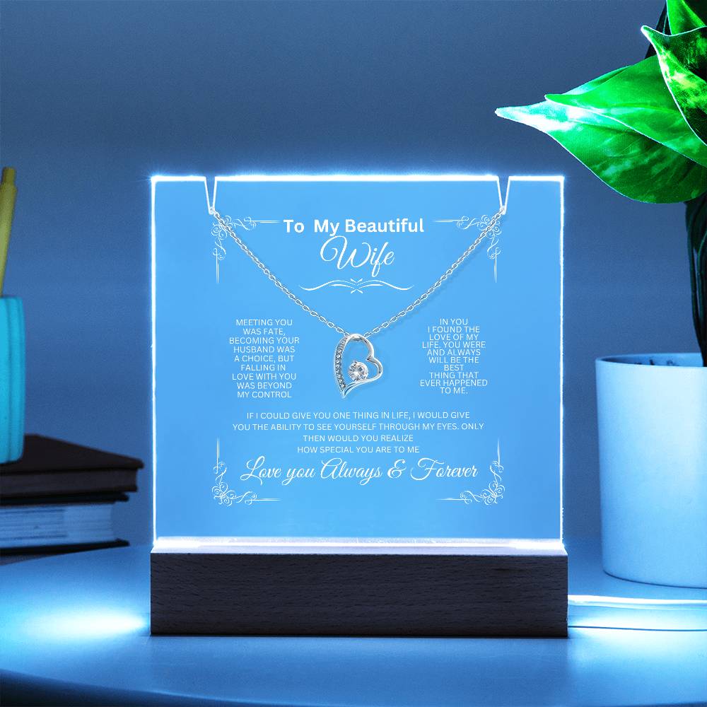 To My Beautiful Wife Acrylic Plaque and Forever Necklace